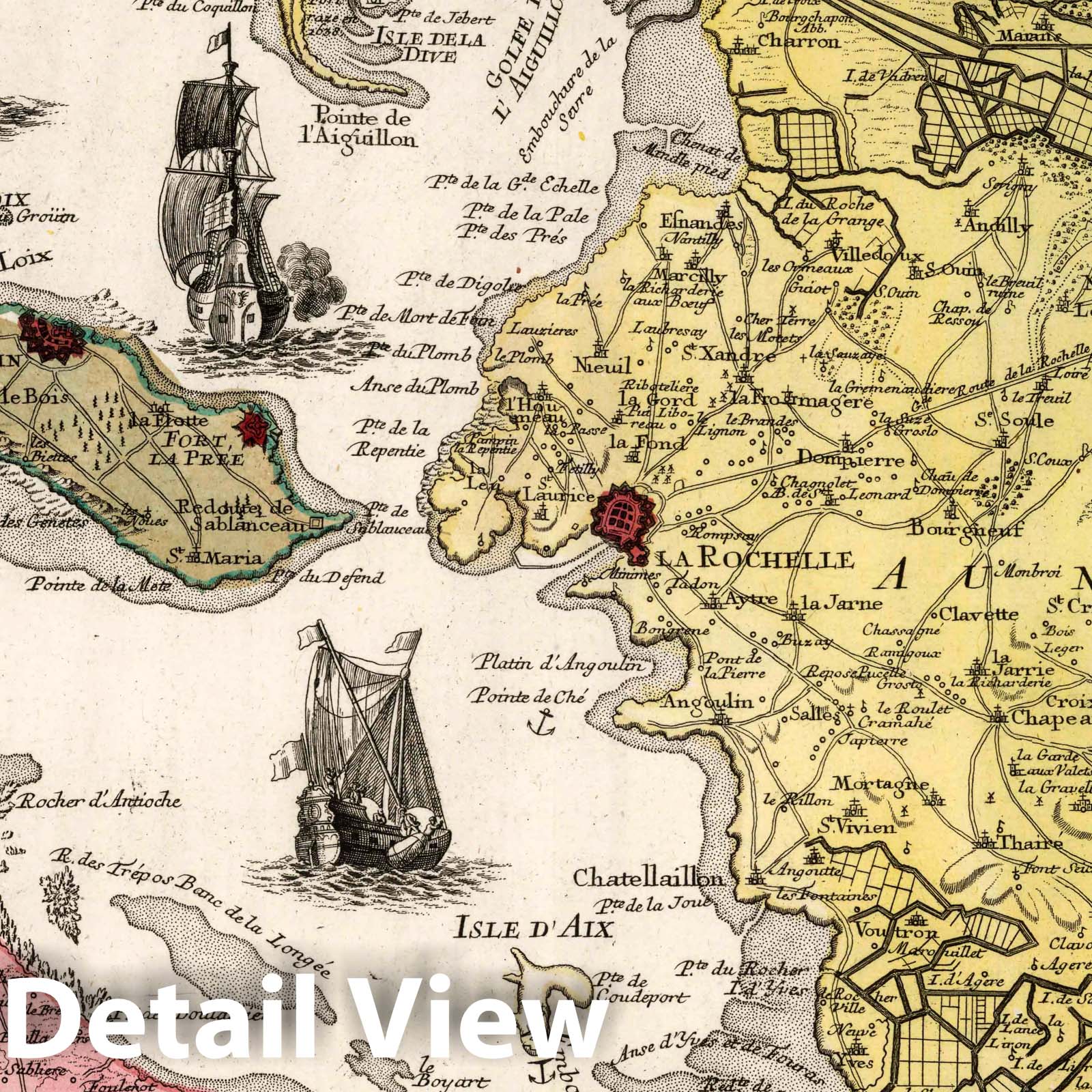 Rochelle and Rochefort with Islands of Oleron and Re, France, 1740 - Historical Map Print