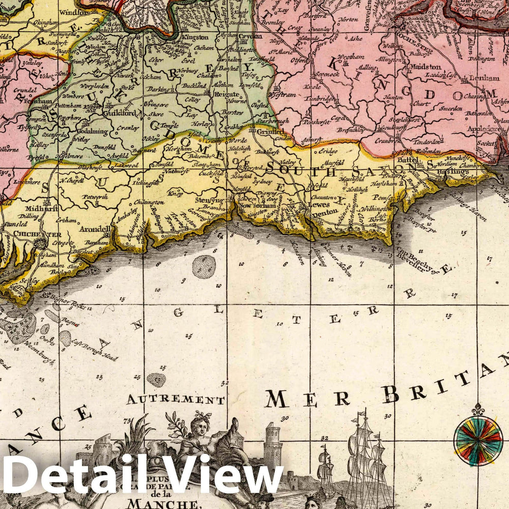 Historic Map : English Channel 19. La Plus Grande Partie de la Manche, qui contient Les Cotes d'Angleterre et celles de France, 1730 Atlas , Vintage Wall Art