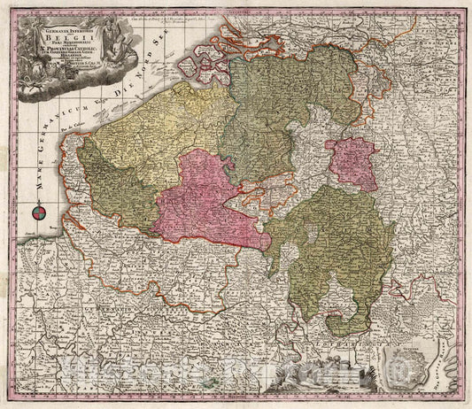 Historic Map : Belgium, 21. Germaniae Interioris sive Belgii, 1740 Atlas , Vintage Wall Art