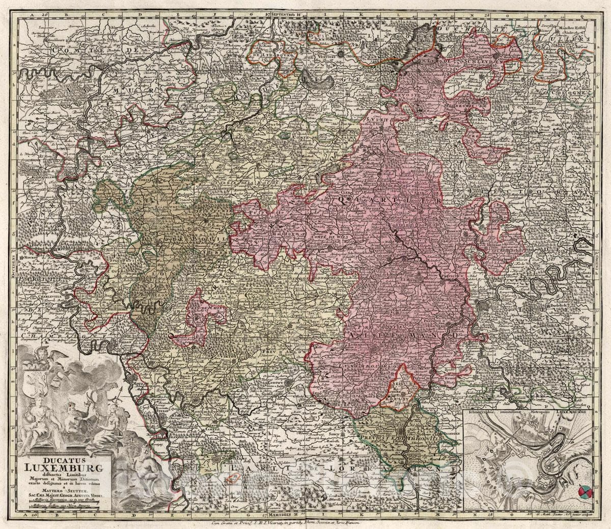 Historic Map : Luxemburg, Composite Seutter Atlas. 22. Ducatus Luxemburg, 1740 Atlas , Vintage Wall Art