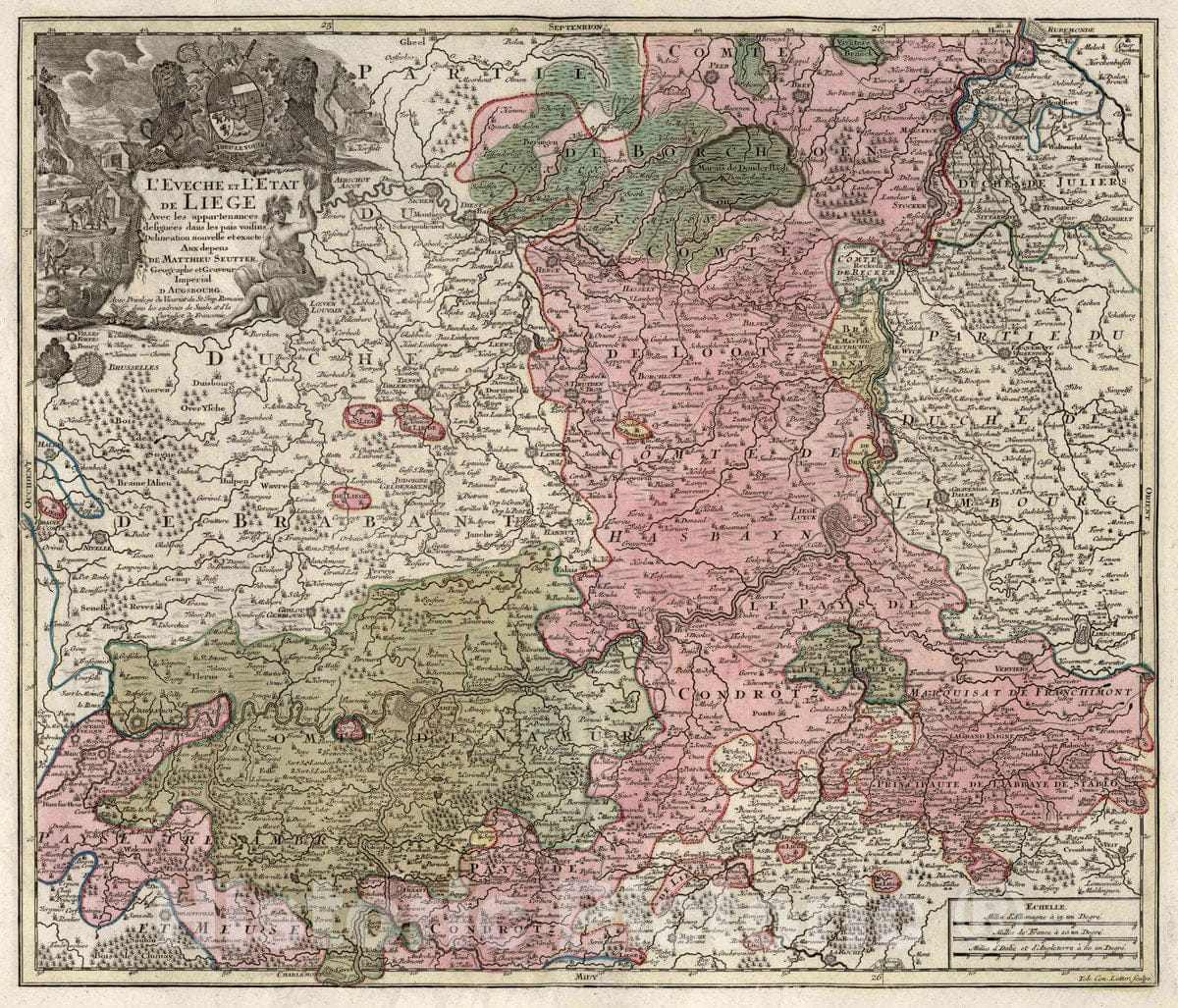 Historic Map : Liege (Belgium) 23. L'Eveche et L'Etat de Liege, 1730 Atlas , Vintage Wall Art