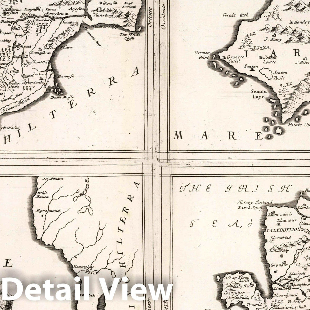 Historic Map : Isle of Wight (British Isles) 34. Isola de Wight. Mona Insula hoggidi Isola di Man, Jarsey Insola giadelta Caesarea, Anglesey Isola, 1690, Vintage Wall Art