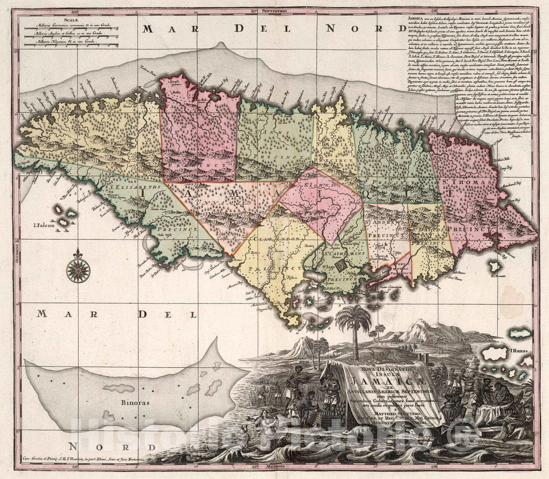 Historic Map : 46. Nova Designatio Insulae Jamaica, 1730 Atlas - Vintage Wall Art