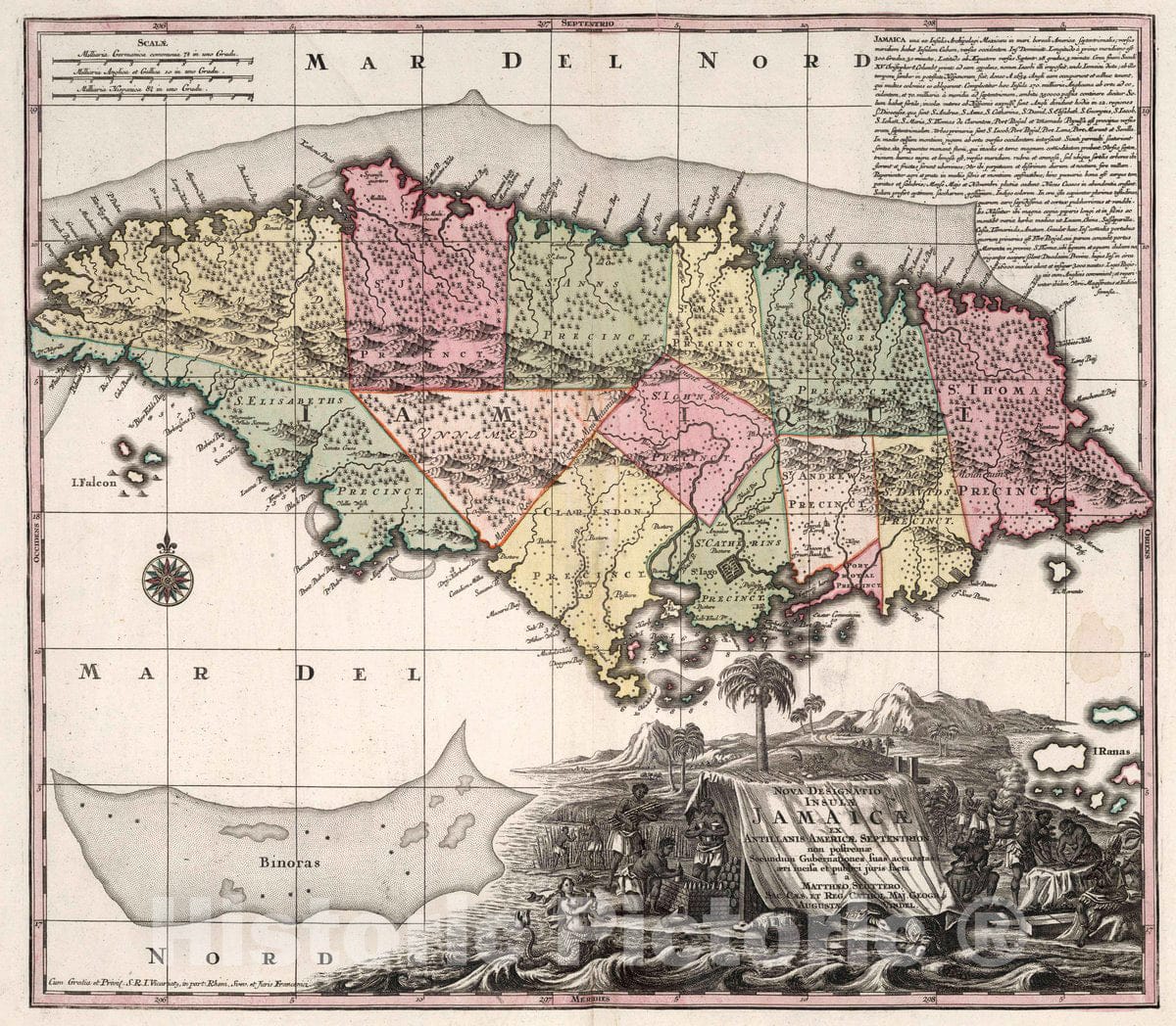 Historic Map : 46. Nova Designatio Insulae Jamaica, 1730 Atlas - Vintage Wall Art