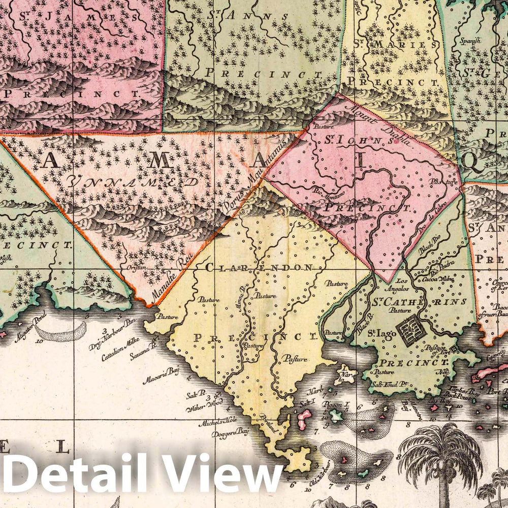Historic Map : 46. Nova Designatio Insulae Jamaica, 1730 Atlas - Vintage Wall Art