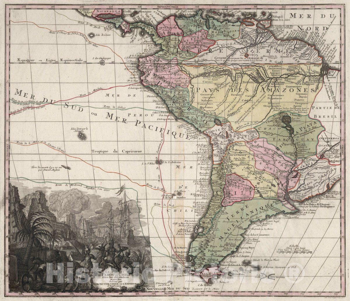 Historic Map : 50. Le Pays de Perou et Chili, 1734 Atlas - Vintage Wall Art