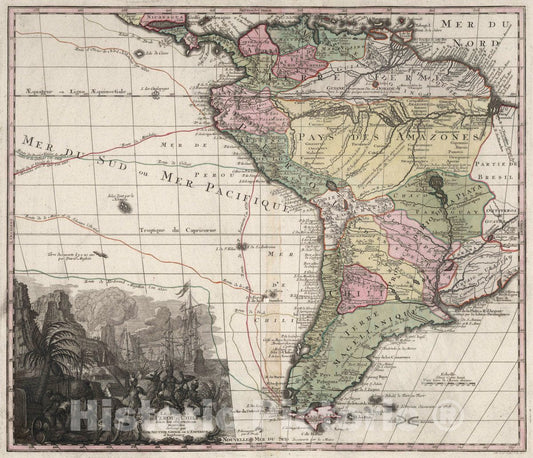Historic Map : 50. Le Pays de Perou et Chili, 1734 Atlas - Vintage Wall Art