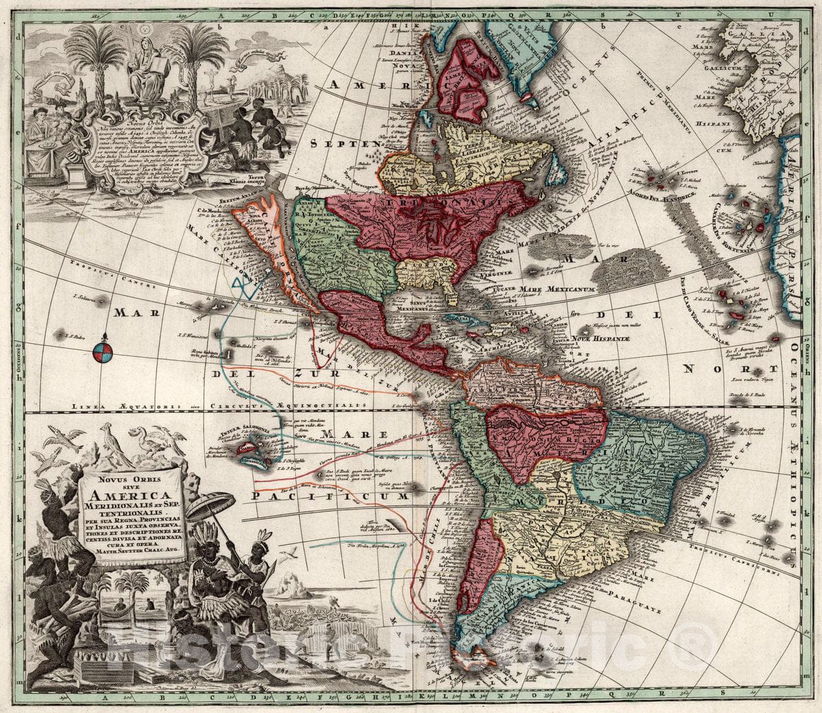 Historic Map : 4. Novis Orbis sive America, 1730 Atlas - Vintage Wall Art