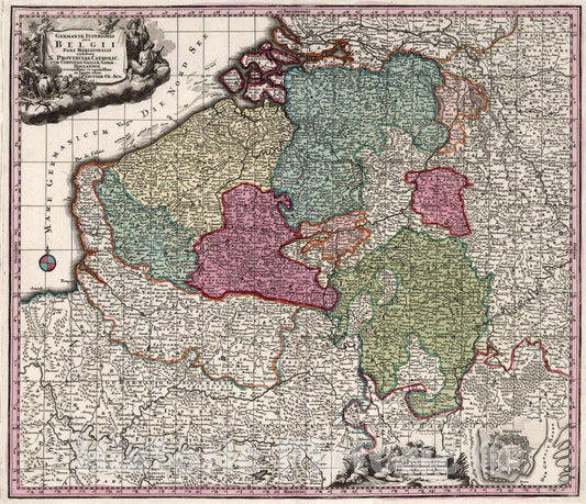 Historic Map : Belgium, Germaniae Inferioris sive Belgii, 1727 Atlas , Vintage Wall Art