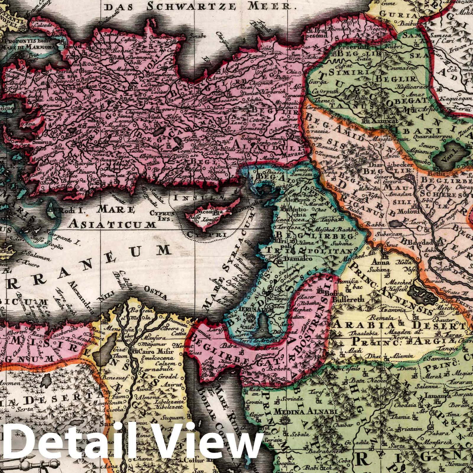 Ottoman Empire: Europe, Asia, and Africa - 1727 Historical Map Print