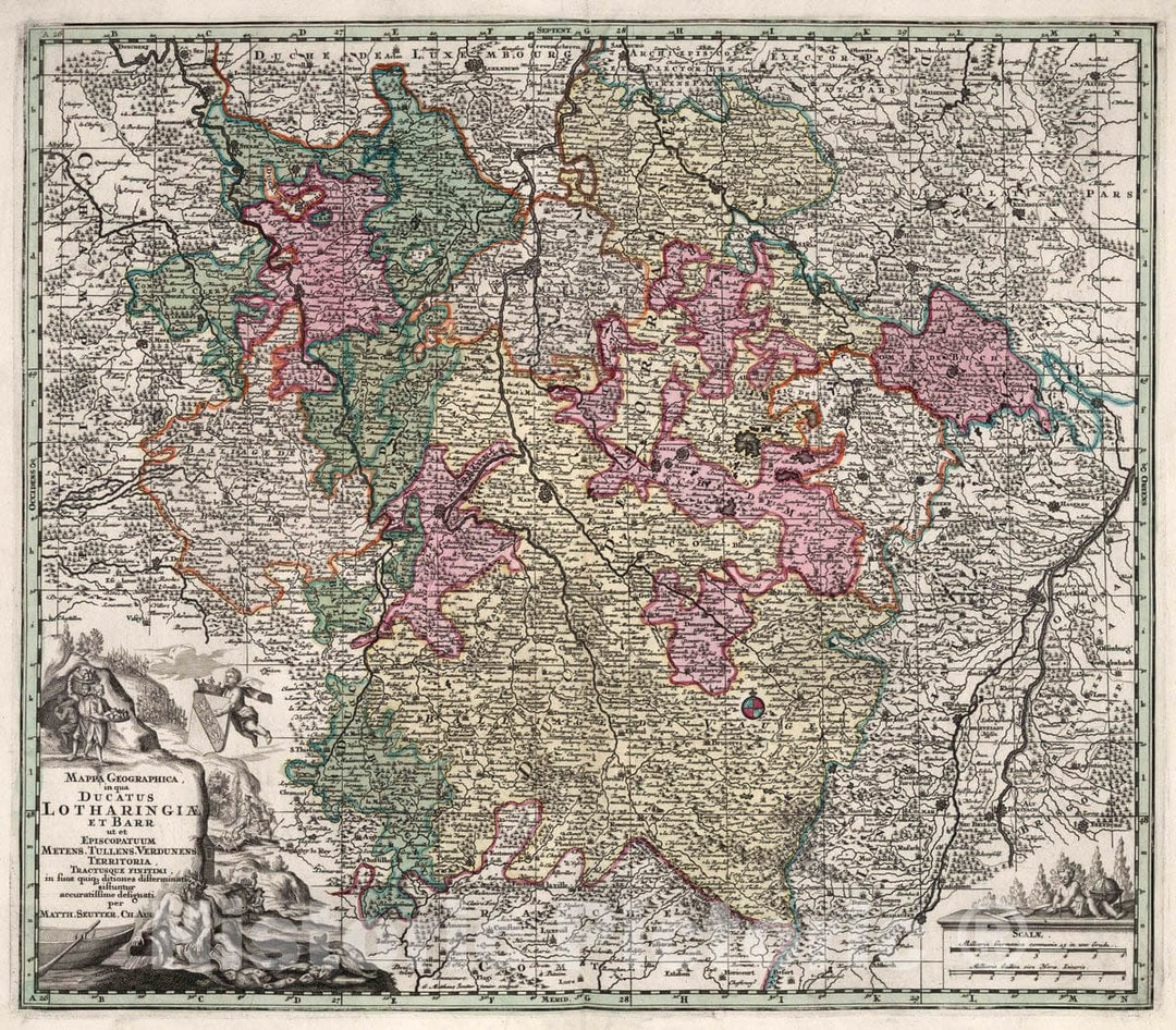 Historic Map : France, Mappa Geographica in Qua Ducatus Lotharingia et Barr, 1729 Atlas , Vintage Wall Art