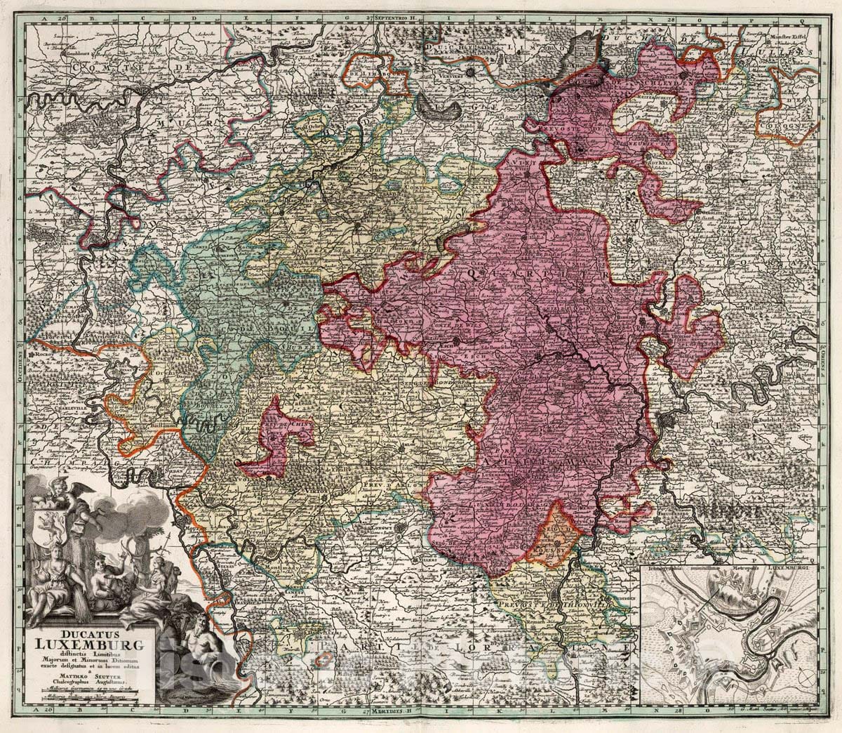Historic Map : Luxemburg, 32. Ducatus Luxemburg, 1730 Atlas , Vintage Wall Art