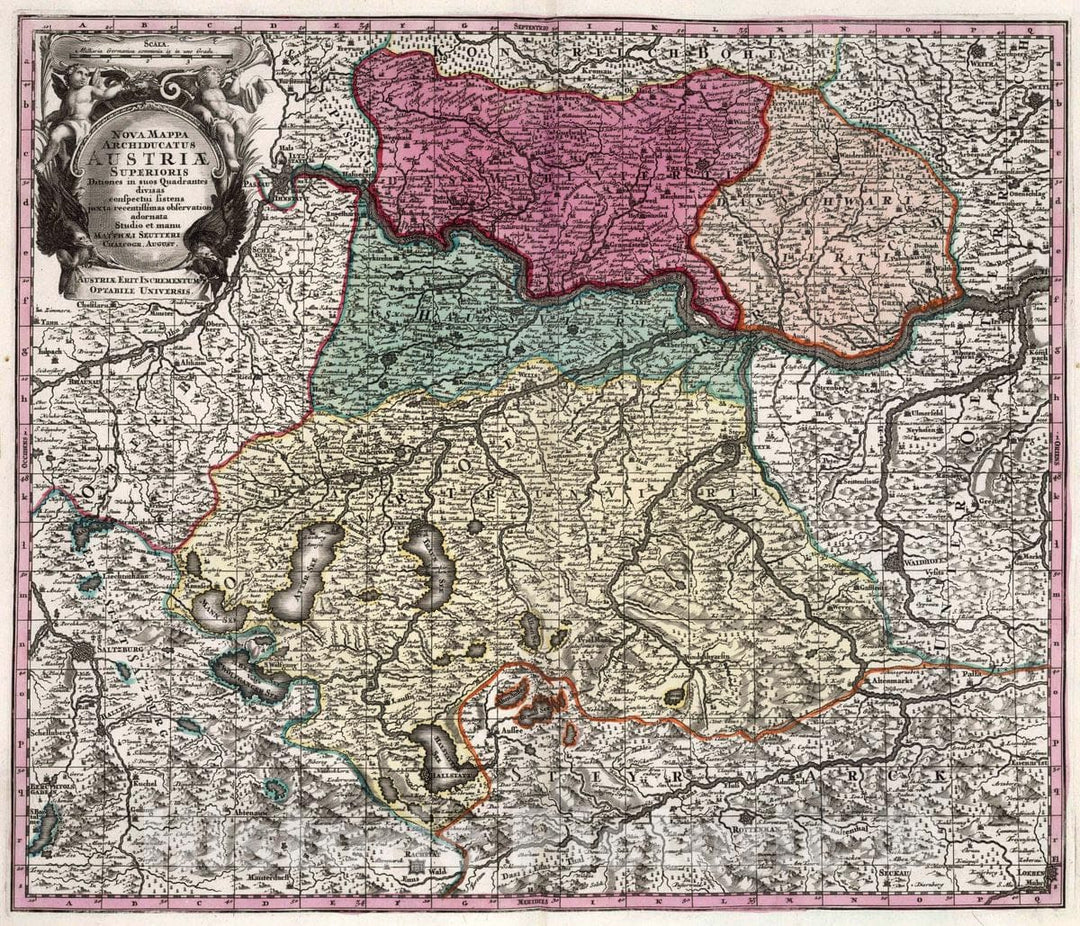 Historic Map : Austria, 37. NovHistoric Mappa Archiducatus Austriae Superioris, 1729 Atlas , Vintage Wall Art