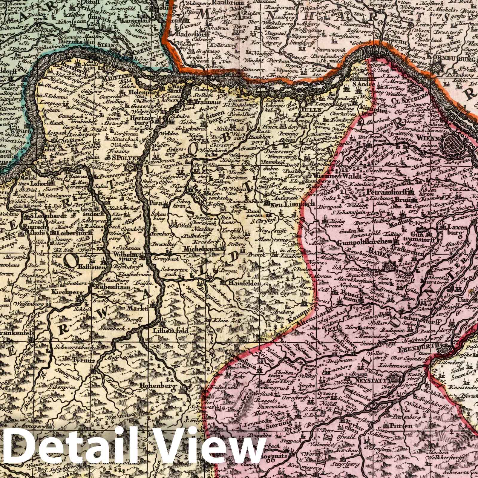 Lower Austria, 1729 - Historical Map Print from Seutter's Atlas Novus