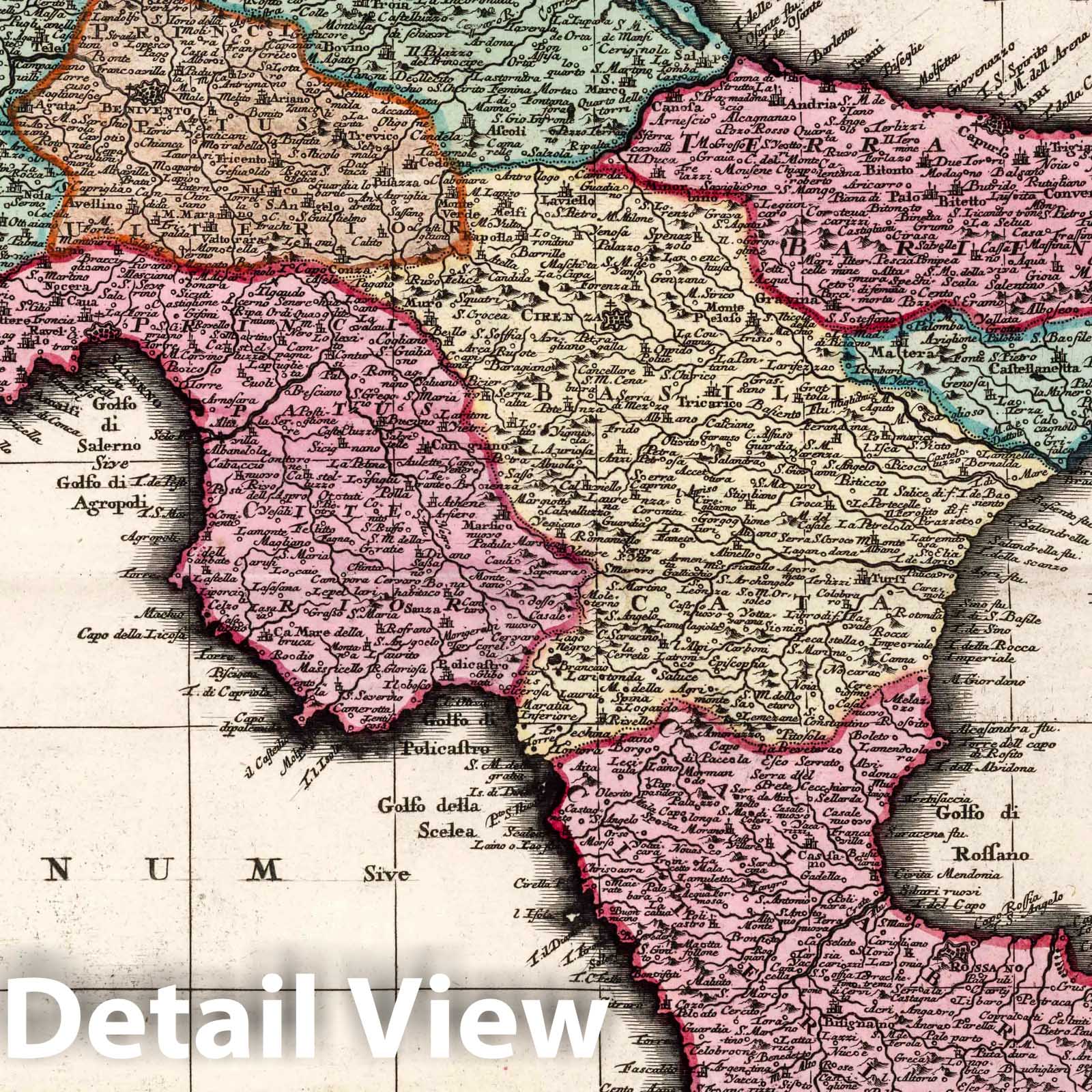 Naples, Italy 1729 - Historical Map Print from Seutter's Atlas Novus