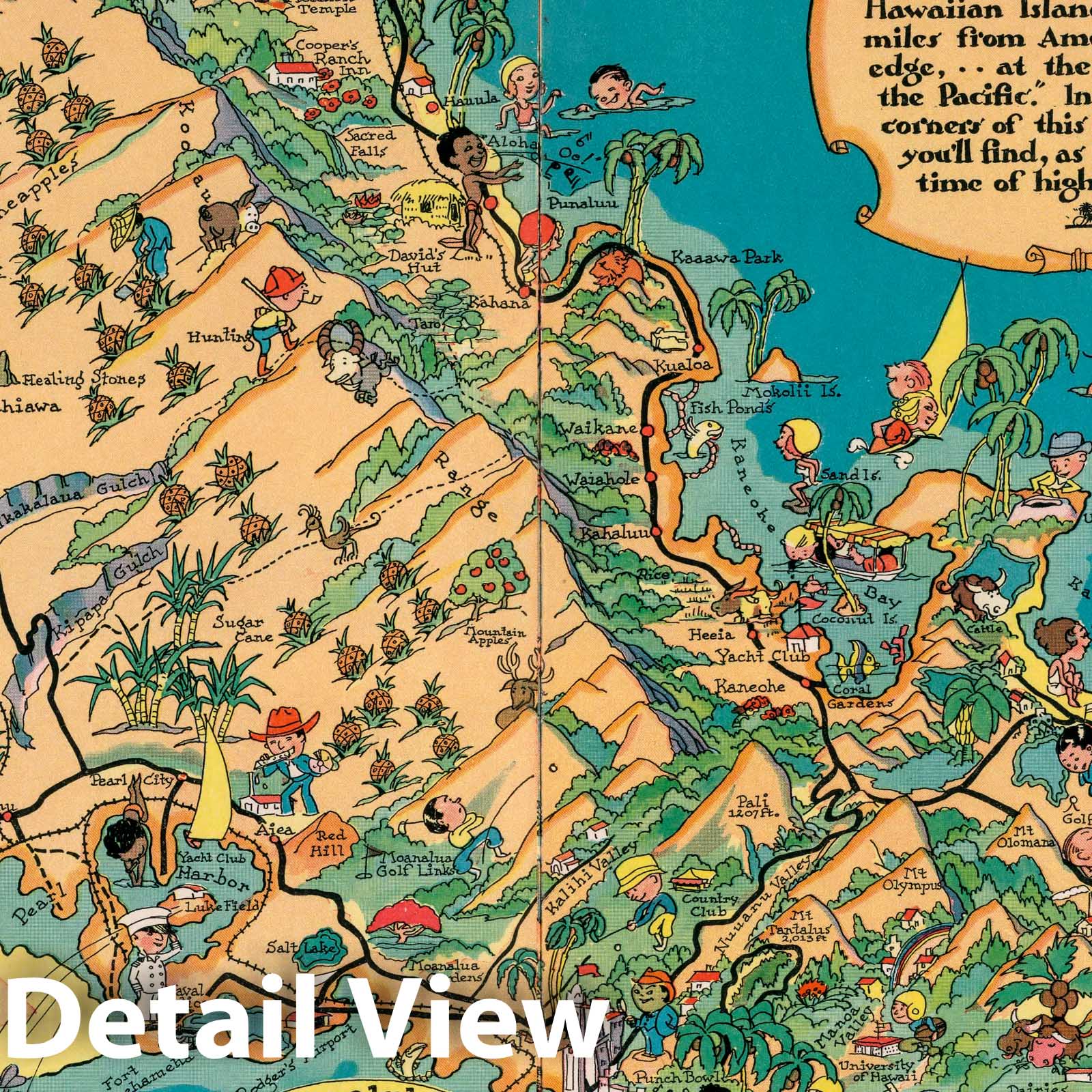 Oahu - Pictorial Map, 1935 - Historical Map Print