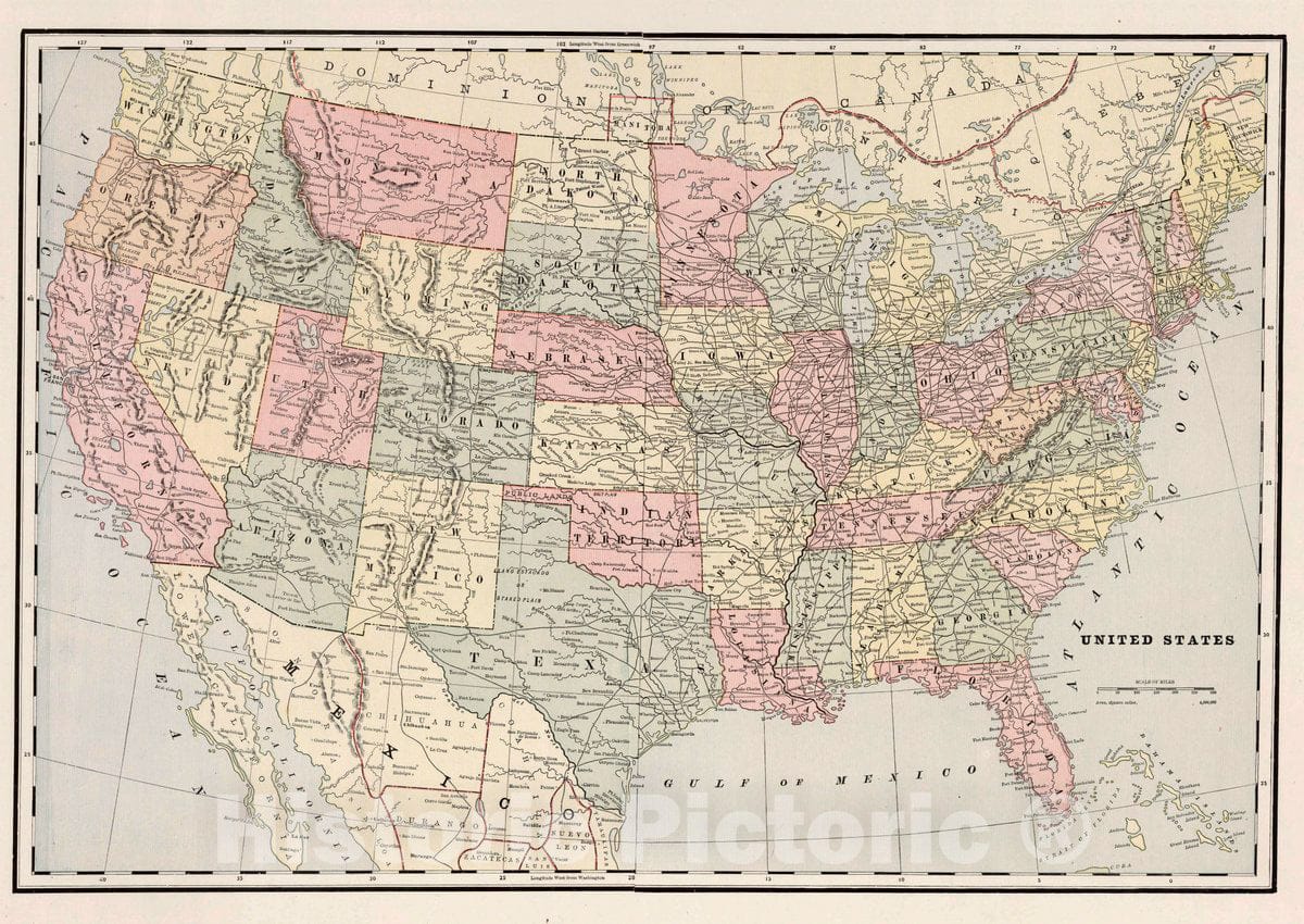 Historic Map : United States, 1892 Atlas - Vintage Wall Art