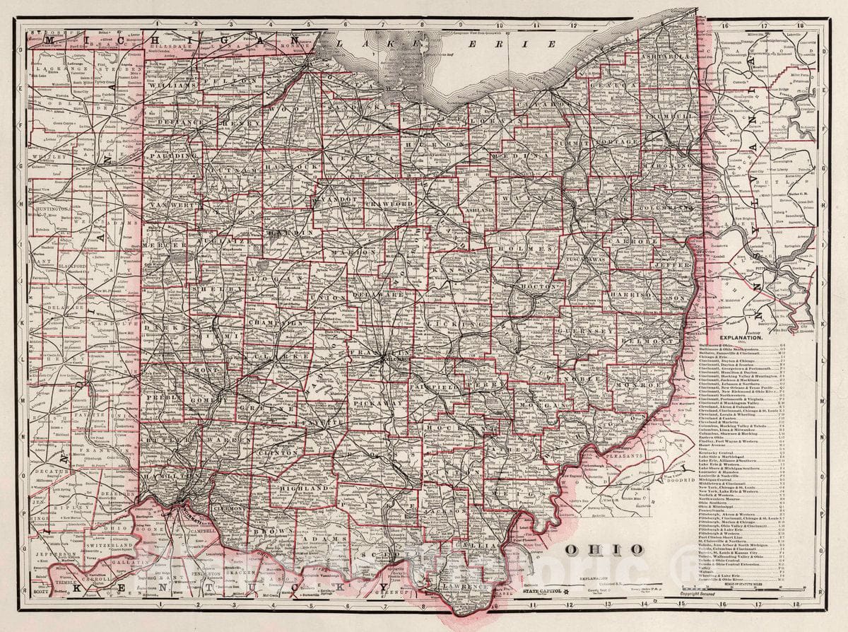 Historic Map : Ohio, 1892 Atlas - Vintage Wall Art