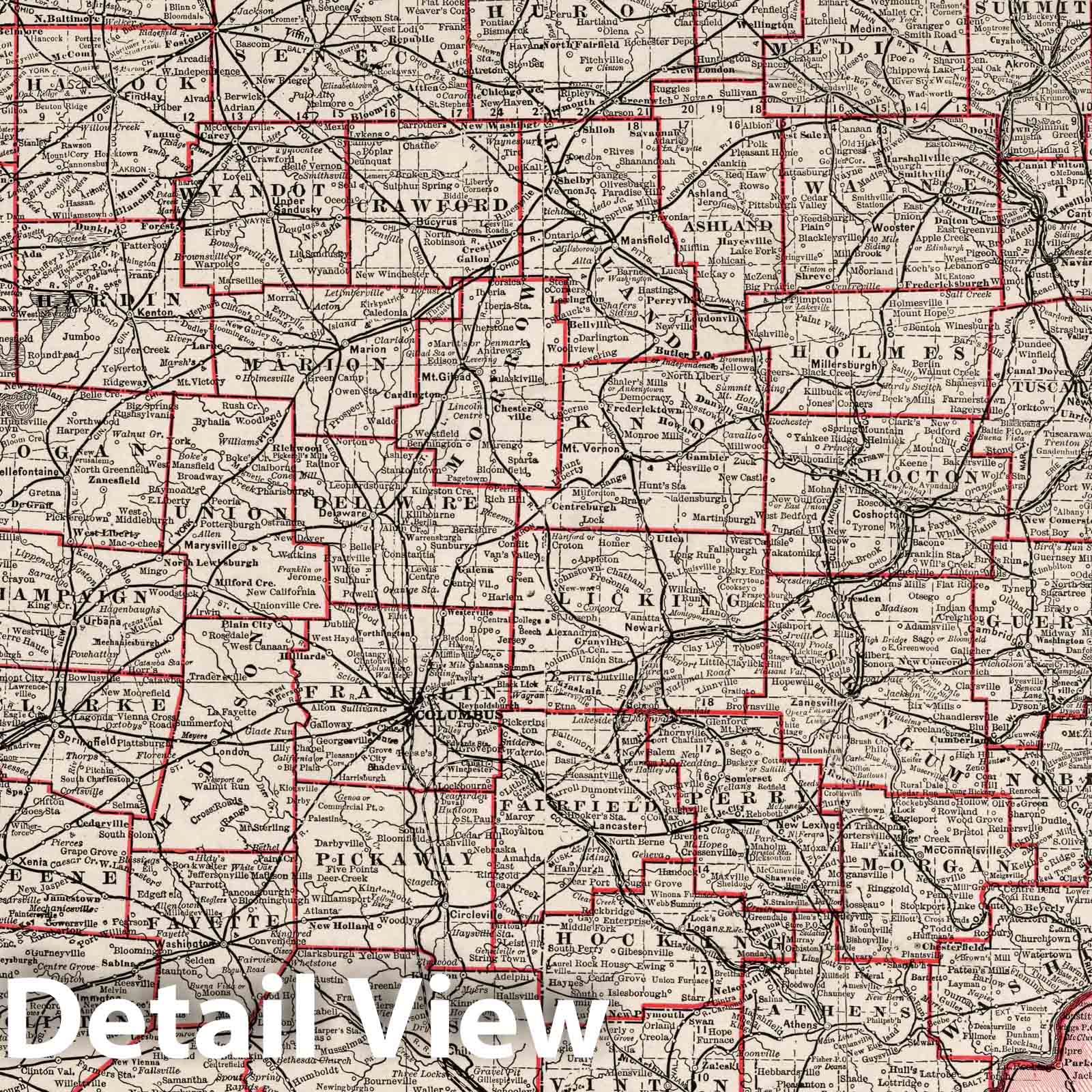 Ohio - Railroad Map, 1892 - Cleveland & Cuyahoga County Atlas Print