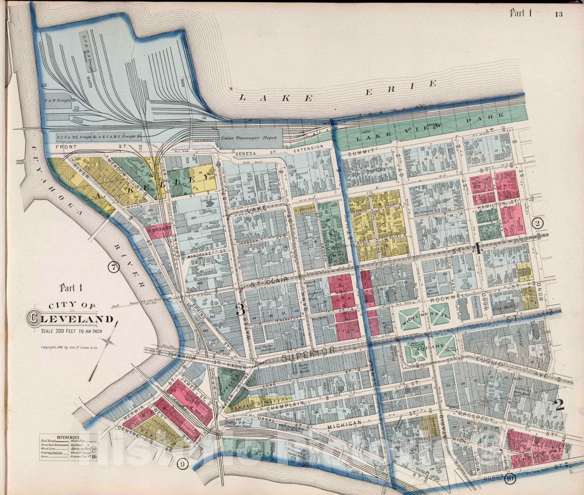 Historic Wall Map : Part 1. City of Cleveland, 1892 Atlas - Vintage Wall Art
