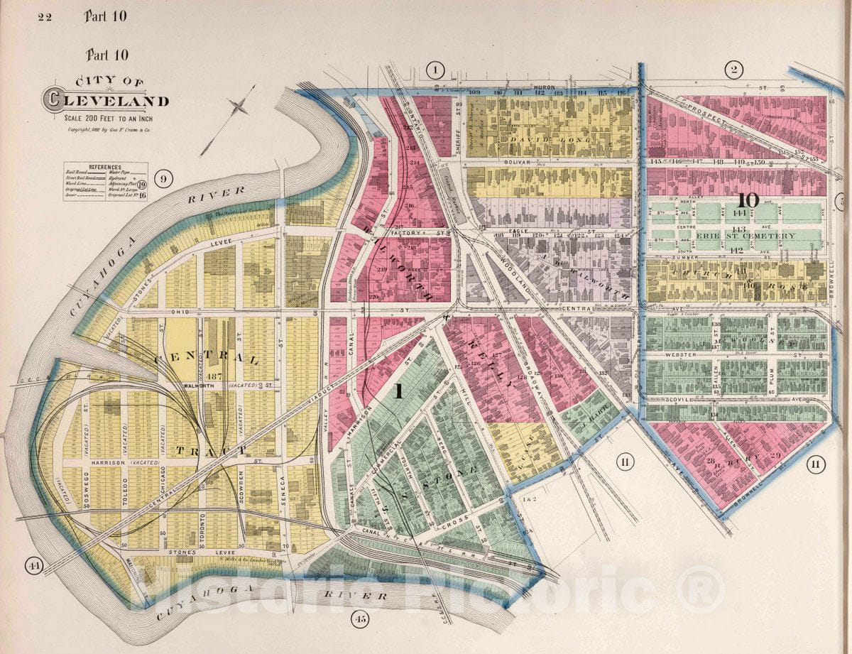 Historic Map : Part 10. City of Cleveland, 1892 Atlas - Vintage Wall Art