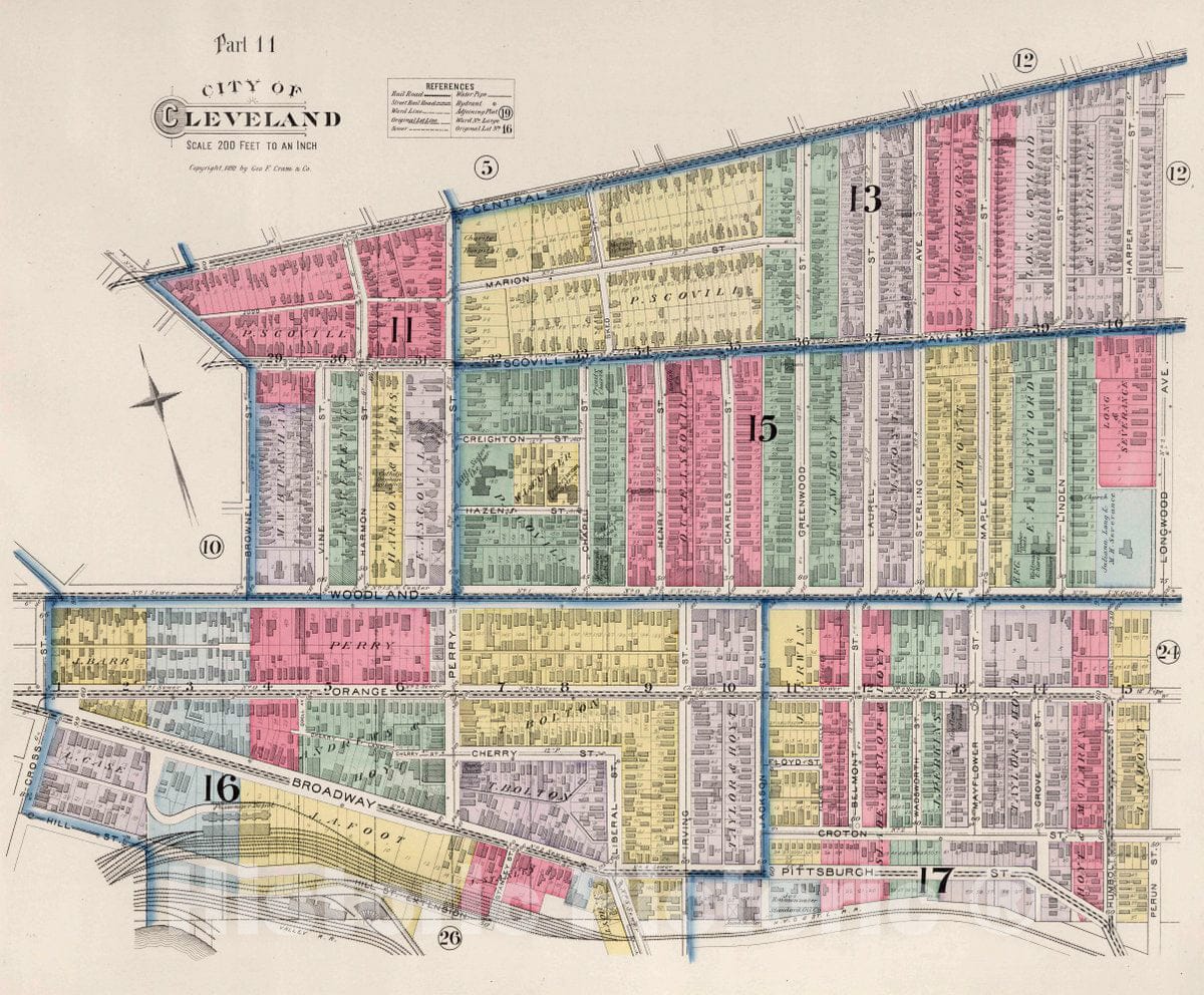 Historic Map : Part 11. City of Cleveland, 1892 Atlas - Vintage Wall Art