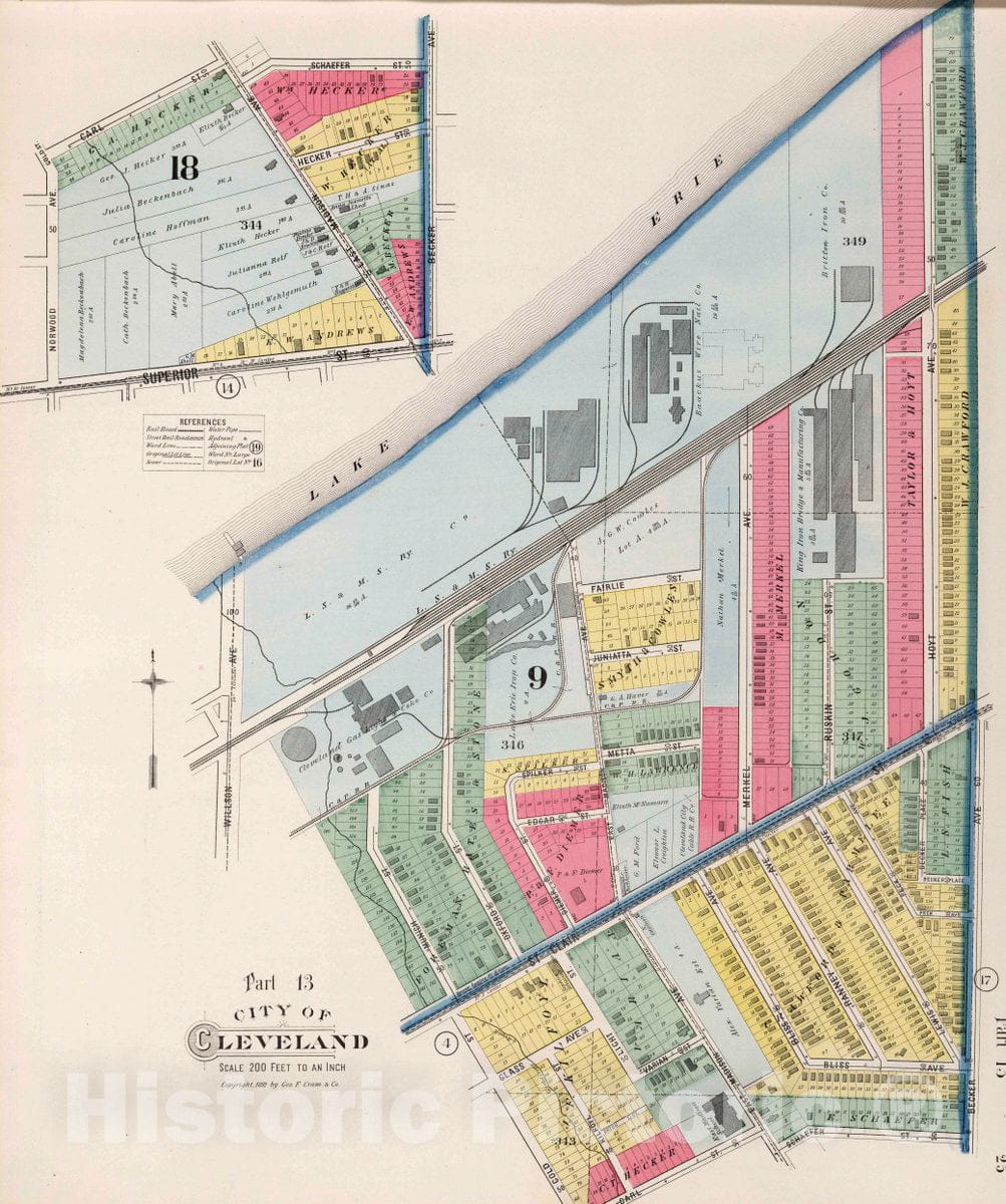 Historic Map : Part 13. City of Cleveland, 1892 Atlas - Vintage Wall Art