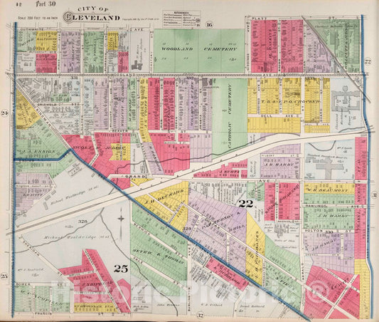 Cleveland, Ohio - Plate No. 30, 1892 - Historical Map Print