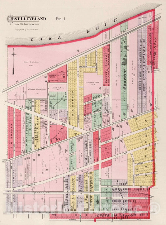 West Cleveland, Ohio - Part 1, 1892 - Historical Map Print