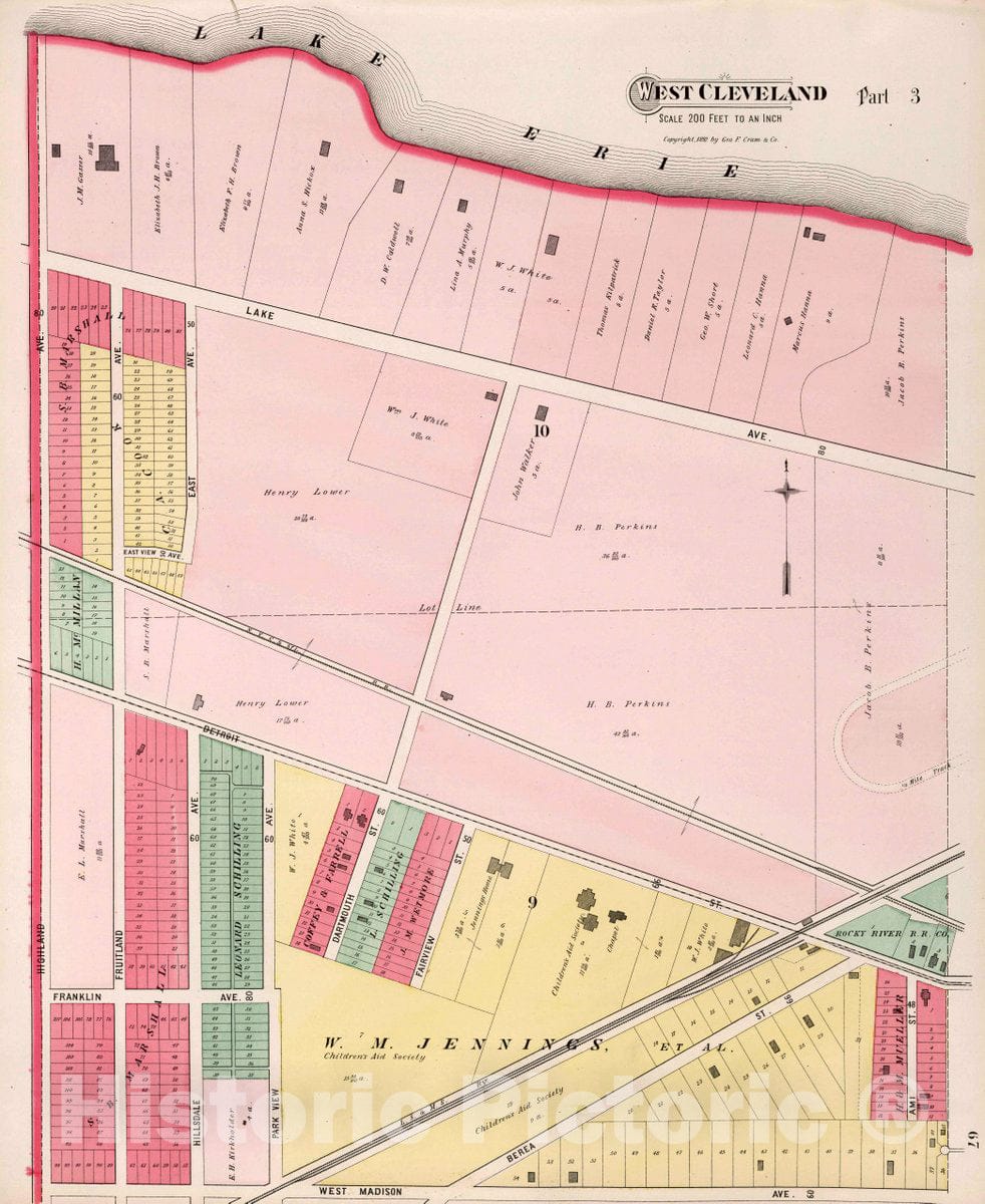 Historic Wall Map : Part 3. West Cleveland, 1892 Atlas - Vintage Wall Art