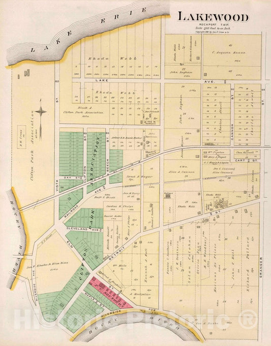 Lakewood, Ohio - Property Map, 1892 - Historical Map Print