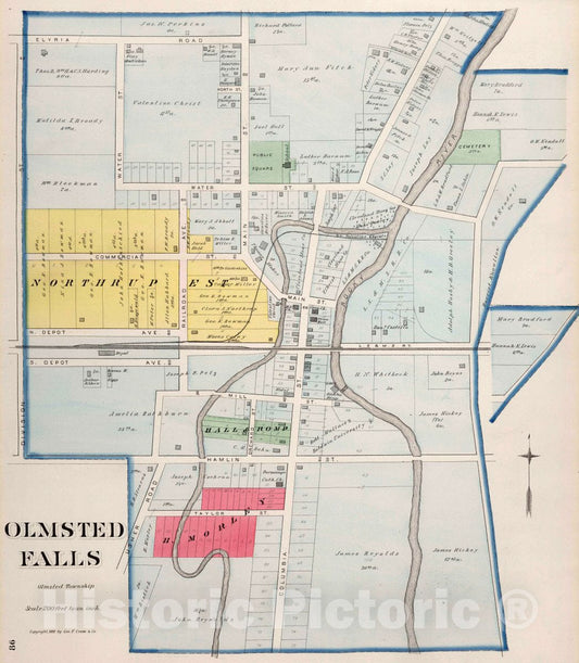 Olmsted Falls, Ohio - Property Map, 1892 - Historical Map Print