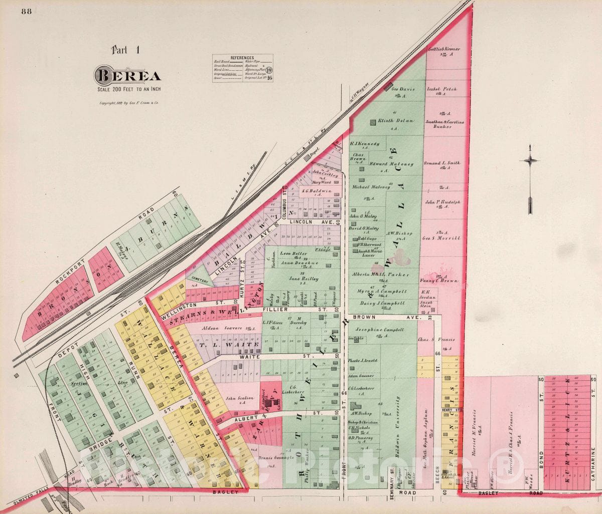 Berea, Ohio - Property Map, 1892 - Historical Map Print