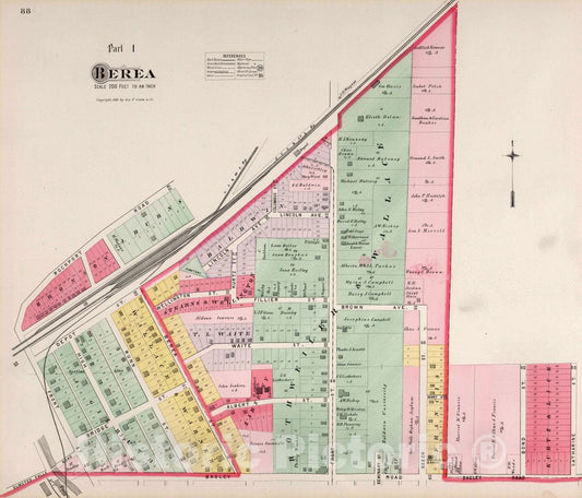 Berea, Ohio - Property Map, 1892 - Historical Map Print