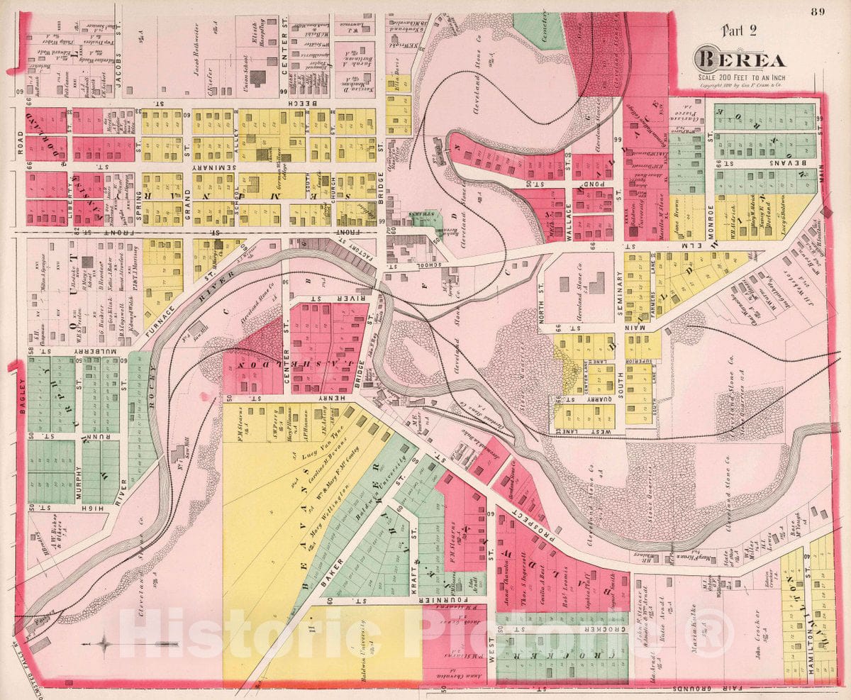 Berea, Ohio - Part 2, 1892 - Historical Map Print from Cram's Atlas