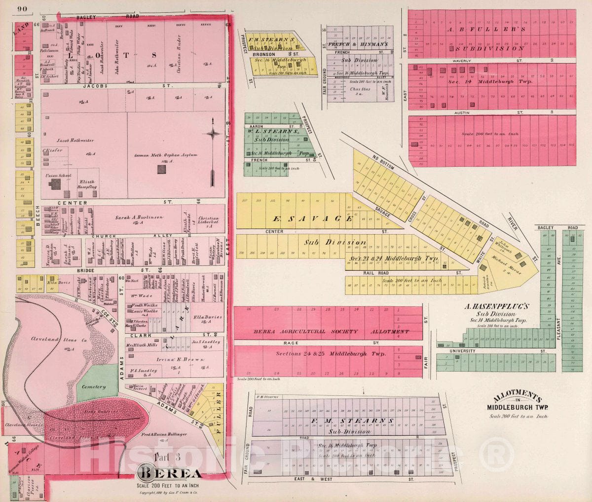 Historic Map : Part 3. Berea. Allotments in Middleburgh Twp, 1892 Atlas - Vintage Wall Art