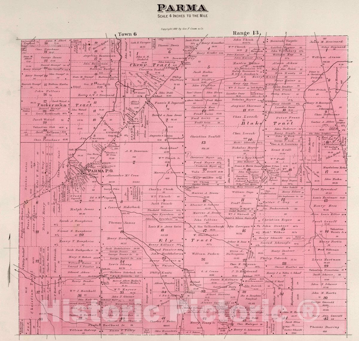 Historic Map : Parma (Ohio), Parma, 1892 Atlas , Vintage Wall Art