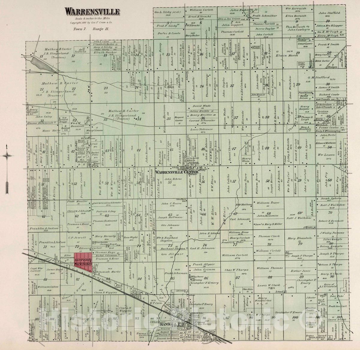 Historic Map : Warrensville, 1892 Atlas - Vintage Wall Art