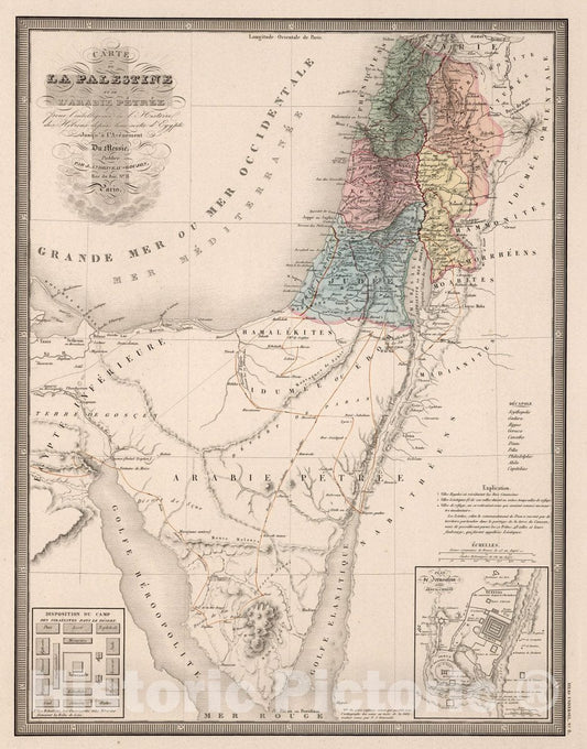 Palestine and Petra, Arabia, 1850 - Hand-Colored Historical Map Print