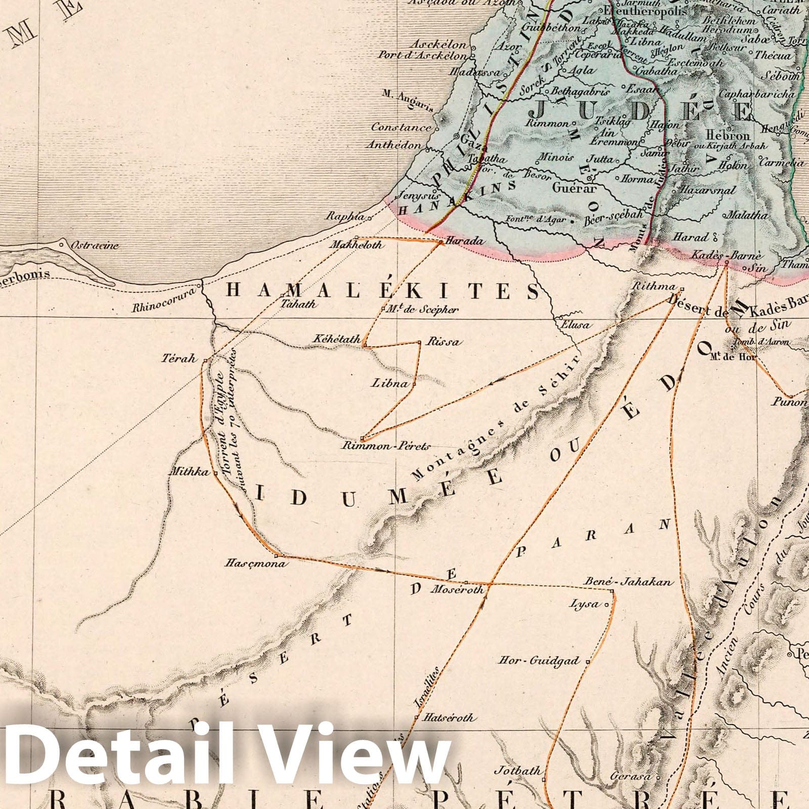 Palestine and Petra, Arabia, 1850 - Hand-Colored Historical Map Print