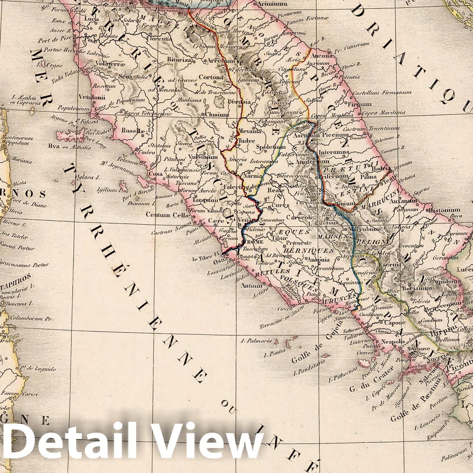 Ancient Italy with Rome, 1850 - Historical Map Print