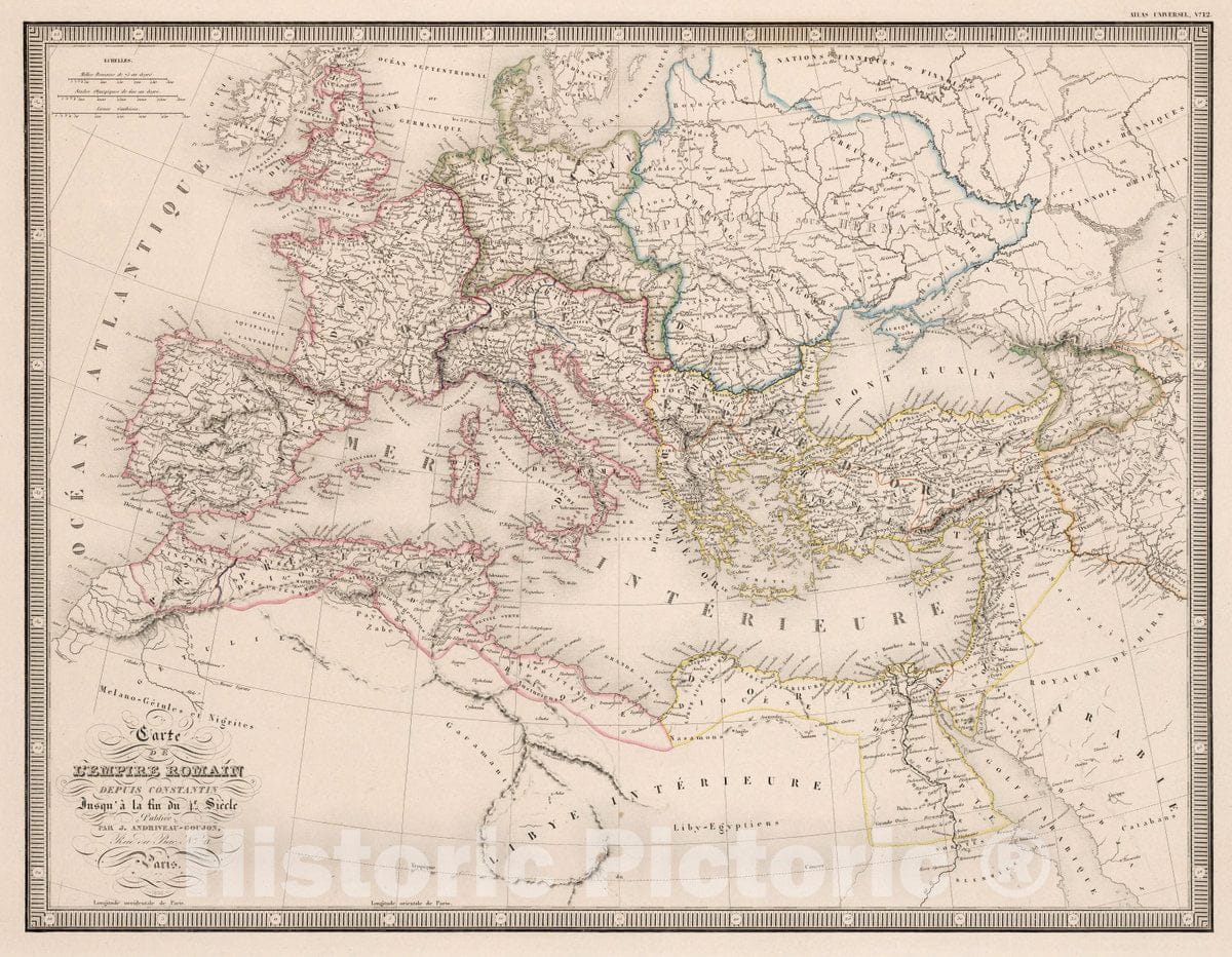 Historic Map : Mediterranean, Europe Carte de l'Empire Romain Depuis Constantin, 1850 Atlas , Vintage Wall Art