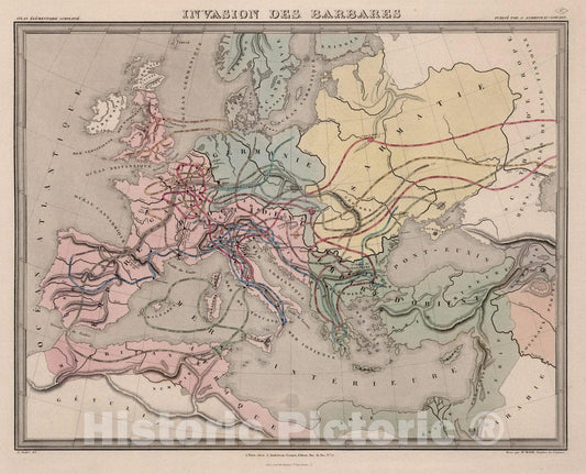 Invasion of the Barbarians - Europe, 1854 - Historical Map Print