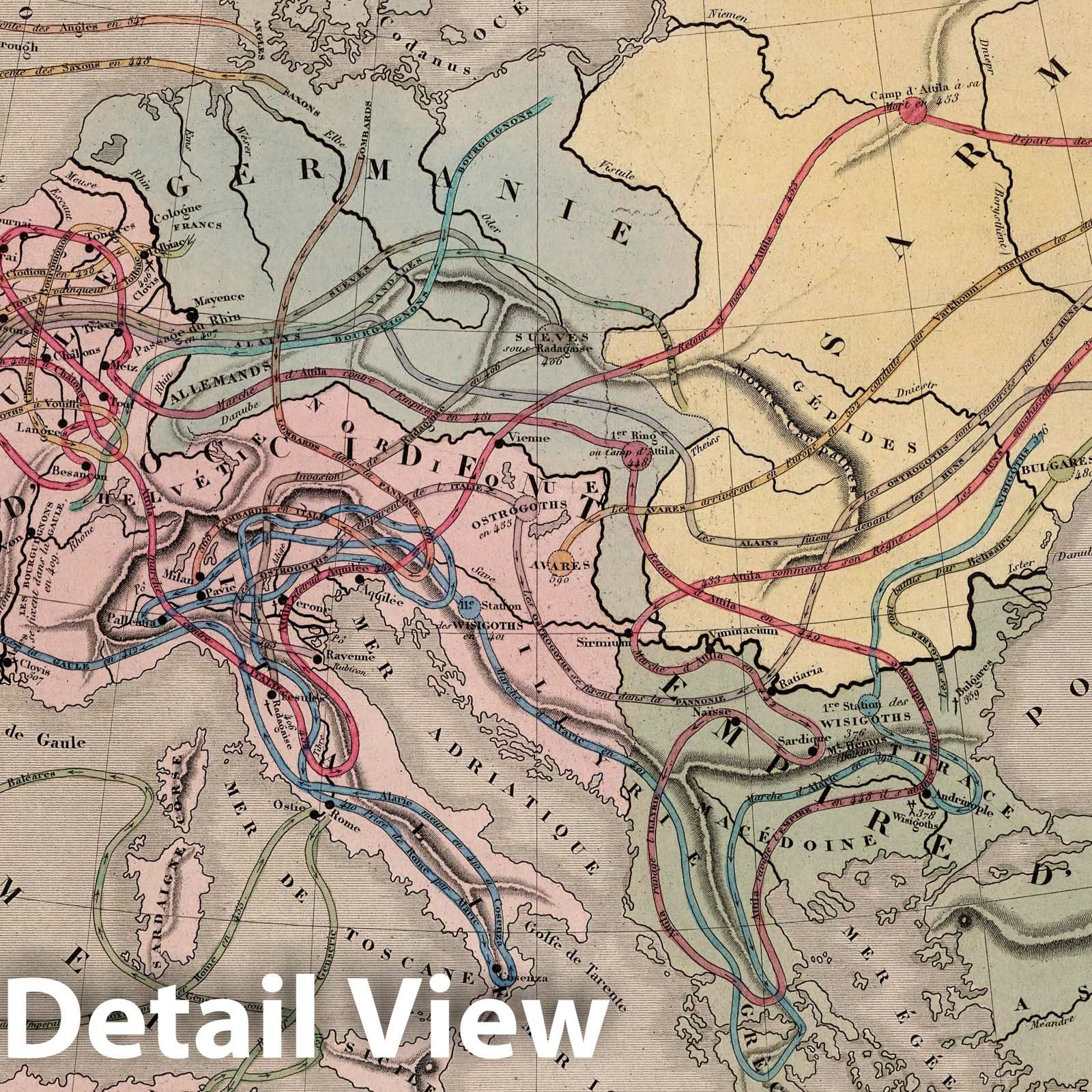 Invasion of the Barbarians - Europe, 1854 - Historical Map Print