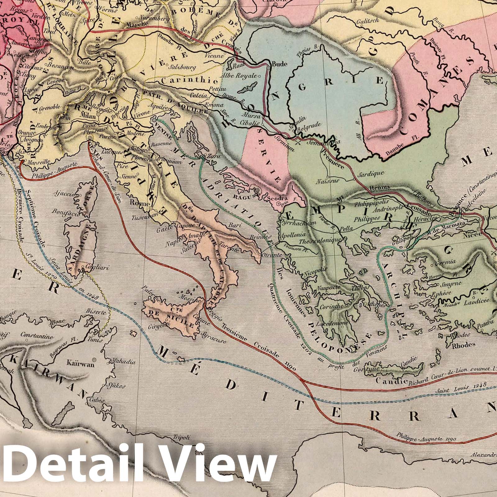 Europe in the Age of the Crusades, 1854 - Historical Map Print