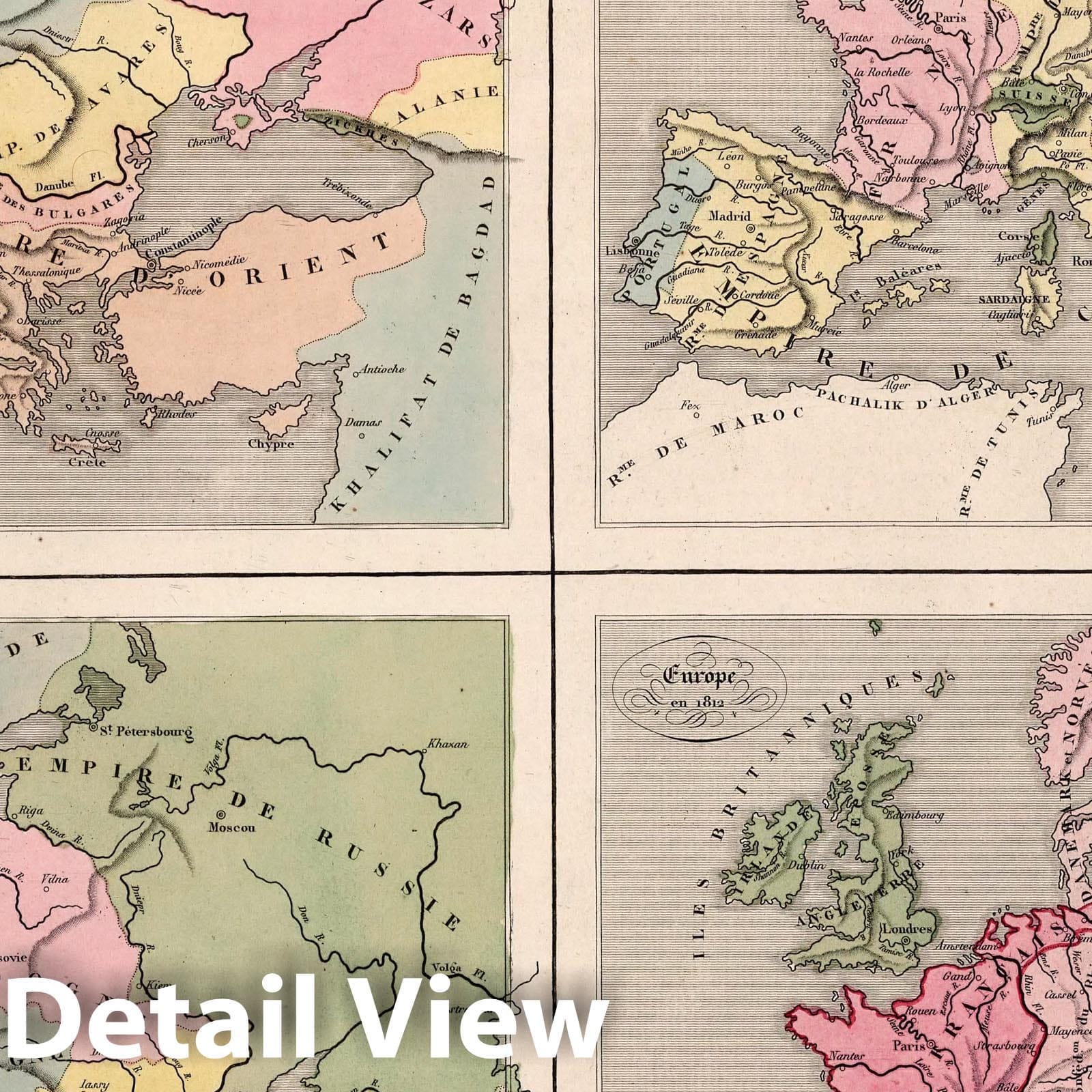 Europe Historical Maps: 800, 1854 - Hand-Colored Atlas Plate