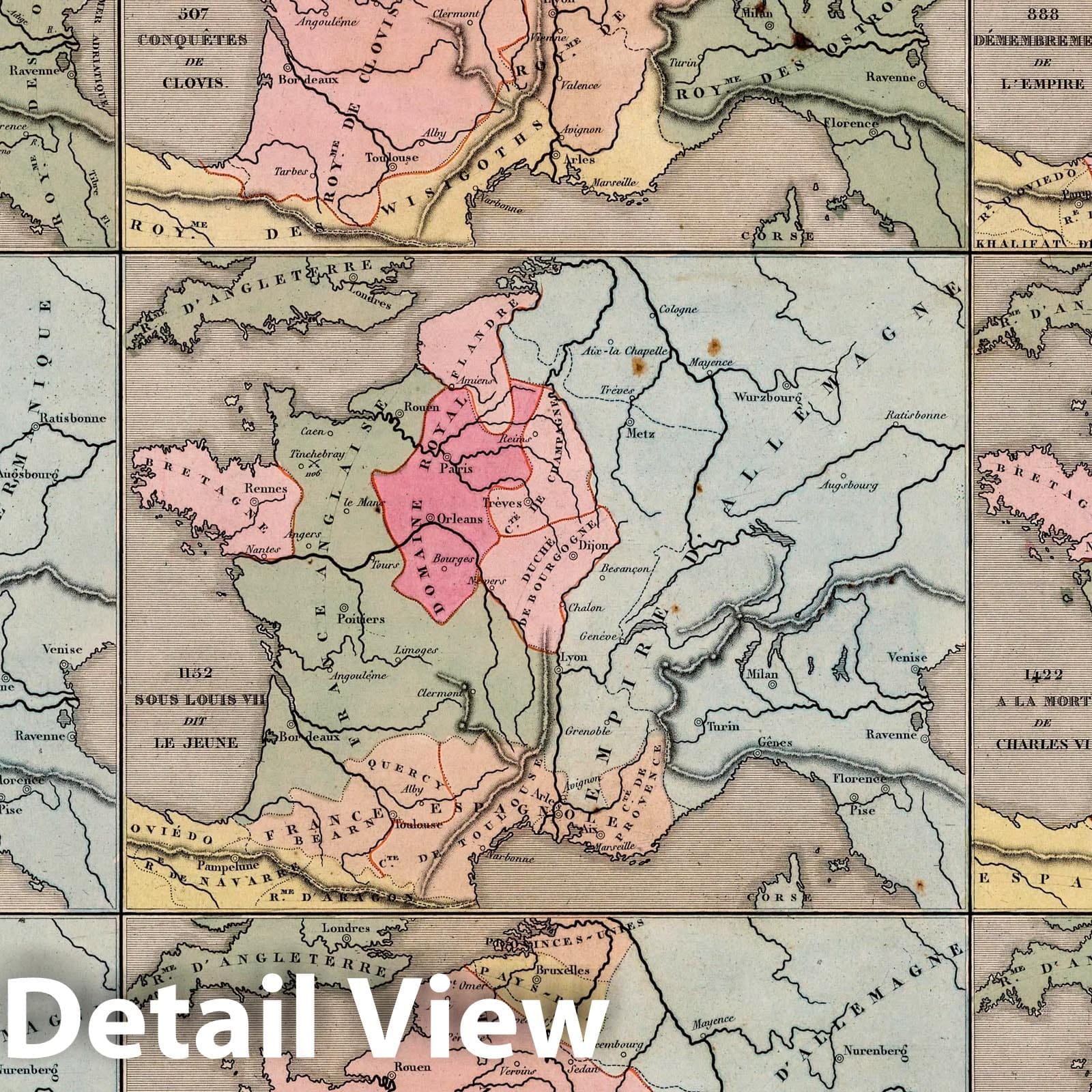 France - Historical Maps, 1854 - Hand-Colored Atlas Plate