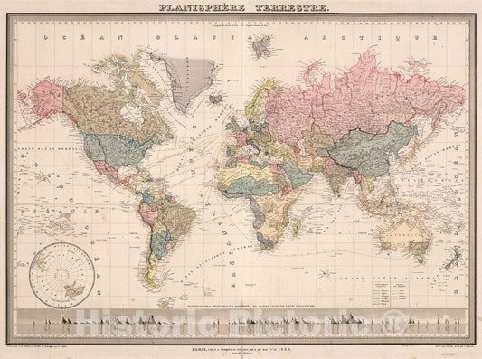 World, 1852 - Historical Map Print from Atlas de Choix
