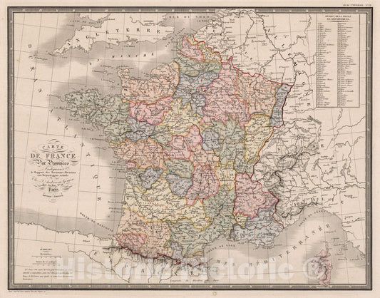 Historic Map : France, Carte de France Provinces, 1850 Atlas , Vintage Wall Art