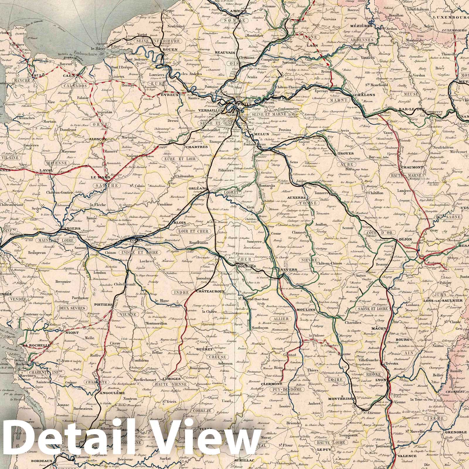 France - Railroad Map, 1853 - Historical Map Print